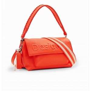 Desigual Orange Shoulder Bag with Striped Cream Accent